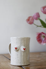 Load image into Gallery viewer, Cream Speckled Boob + Heart Nips Mug #041
